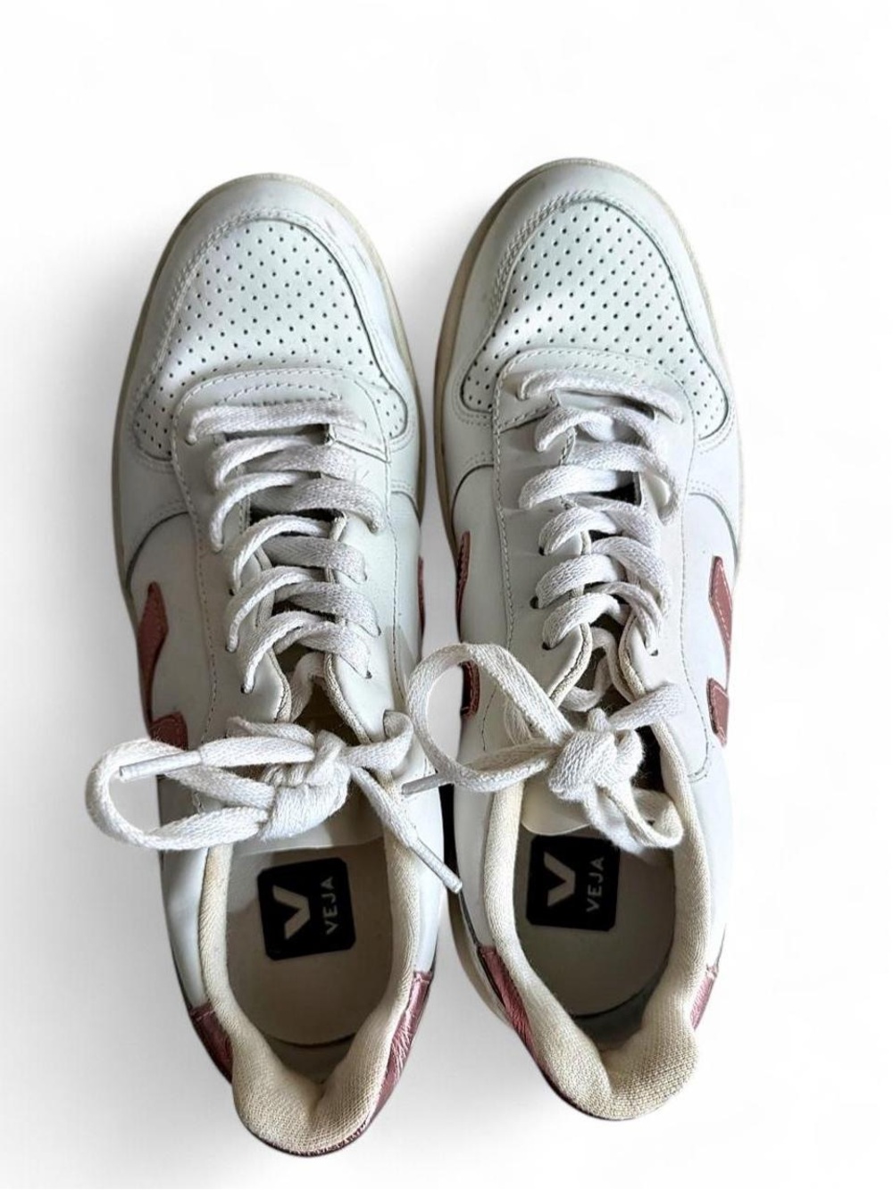 Veja Women’s White Leather Sneakers with Rose V Logo